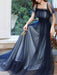 Evening Dress A-Line Square Neck Floor-Length Short Sleeves Zipper Pleated Tulle Formal Dinner Dresses Pageant Dress