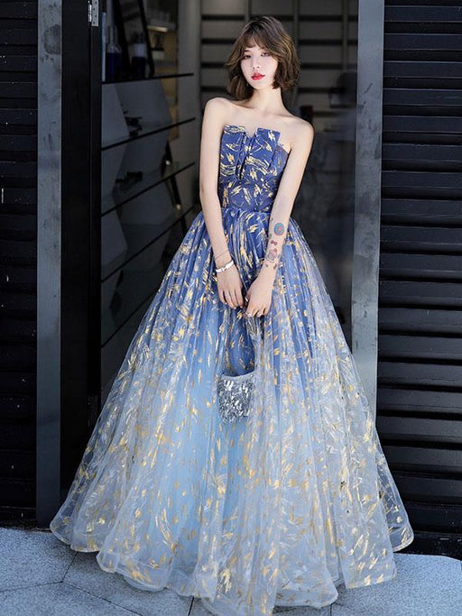 Evening Dress A-Line Strapless Matte Satin Floor-Length Pleated Sequined Prom Dress