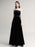 Evening Dress A-Line Strapless Velour Floor-Length Sash Prom Dress
