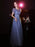 Evening Dress Blue Gray A-Line Jewel Neck Lace Applique Lace Up Floor-Length Formal Party Dresses