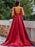 Evening Dress Burgundy A-Line V-Neck Backless Satin Fabric With Train Long Formal Party Dresses