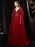 Evening Dress Burgundy A-Line V-Neck Tulle Social Gowns Long Pageant Dresses