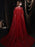 Evening Dress Burgundy A-Line V-Neck Tulle Social Gowns Long Pageant Dresses