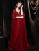 Evening Dress Burgundy A-Line V-Neck Tulle Social Gowns Long Pageant Dresses