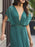 Evening Dress Cyan Blue A-Line V-Neck Chiffon With Train Split Front Formal Party Dresses