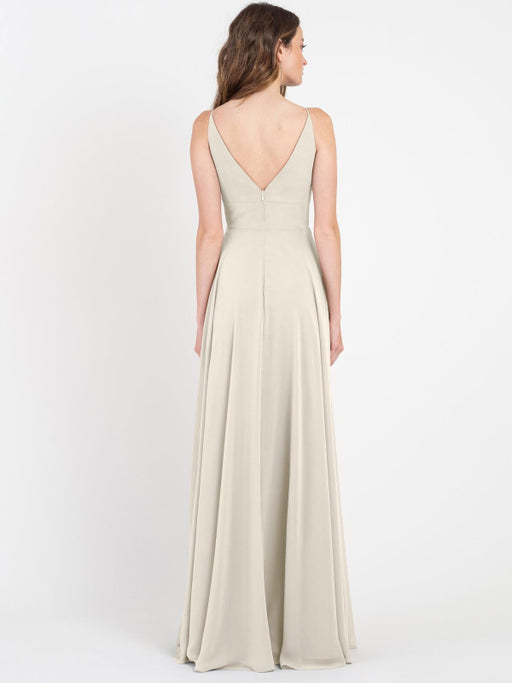 Evening Dress Flesh Color A-Line V-Neck Sleeveless Floor-Length Pleated Chiffon Formal Dinner Dresses