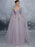 Evening Dress Lavender A-Line Bateau Neck Long Sleeves Tulle Floor-Length Formal Dinner Dresses