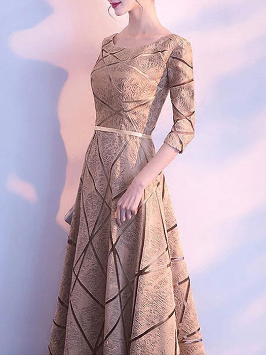 Evening Dress Light Blond A-Line Jewel Neck Long Sleeves Lace Knee-Length Social Party Dresses