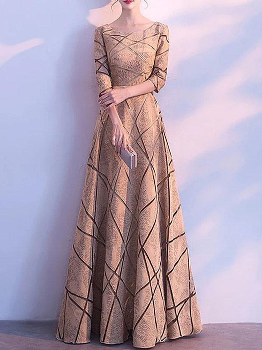 Evening Dress Light Blond A-Line Jewel Neck Long Sleeves Lace Knee-Length Social Party Dresses