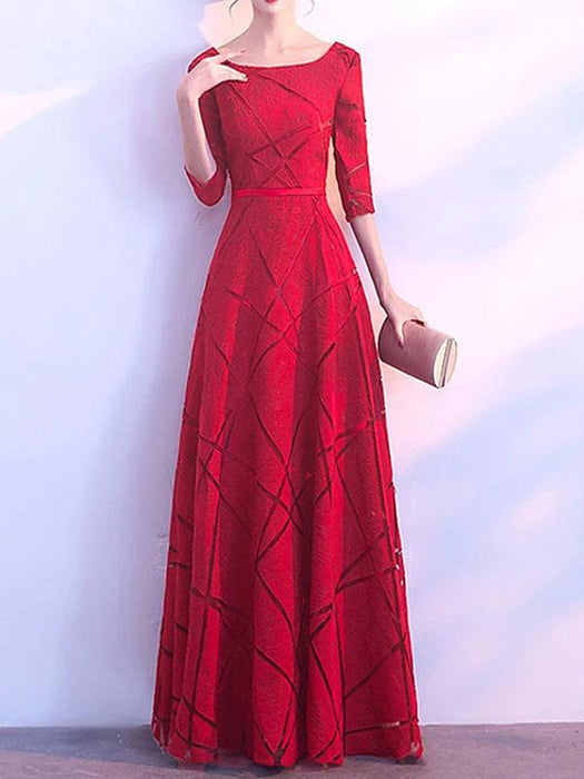 Evening Dress Light Blond A-Line Jewel Neck Long Sleeves Lace Knee-Length Social Party Dresses