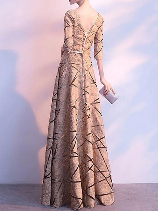 Evening Dress Light Blond A-Line Jewel Neck Long Sleeves Lace Knee-Length Social Party Dresses