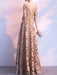 Evening Dress Light Blond A-Line Jewel Neck Long Sleeves Lace Knee-Length Social Party Dresses