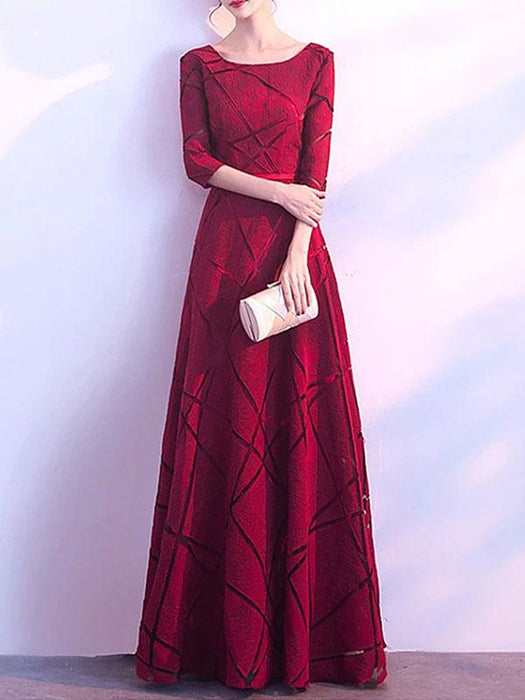 Evening Dress Light Blond A-Line Jewel Neck Long Sleeves Lace Knee-Length Social Party Dresses