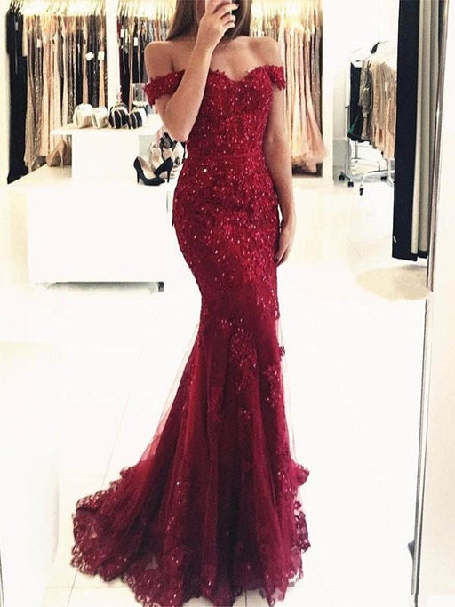 Evening Dress Mermaid Off The Shoulder Lace Lace Tulle Formal Party Dresses(APP ExclusivePrice  $176.99)