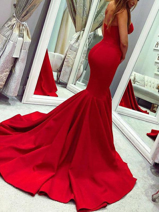 Evening Dress Mermaid Sweetheart Neck Sleeveless Zipper Satin Fabric Formal Dinner Dresses With Train(APP ExclusivePrice  $139.99)
