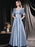 Evening Dress Mint Blue A-Line Square Neck Floor-Length Half Sleeves Lace-up Pageant Dress