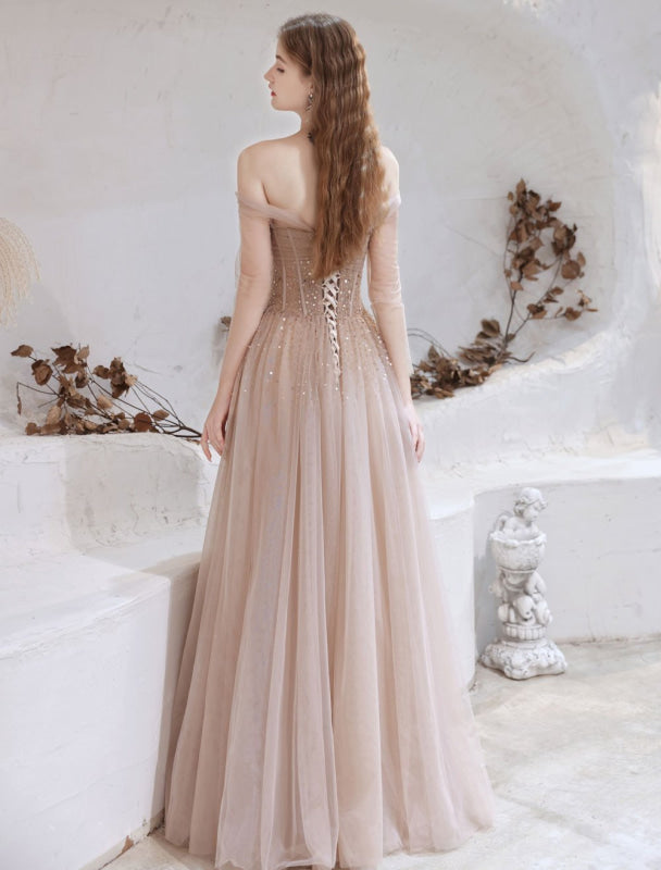 nude color dress Evening A Line Bateau Neck Floor Length Sequins Forma — Bridelily Style:EG01926DN collection:bold-summer 13 Length Black Crochet Knit Dress