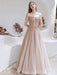 Evening Dress Nude Color A Line Bateau Neck Floor Length Short Sleeves Lace Up Sequins Formal Dinner Dresses Pageant Dress