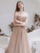 Evening Dress Nude Color A Line Bateau Neck Floor Length Short Sleeves Lace Up Sequins Formal Dinner Dresses Pageant Dress
