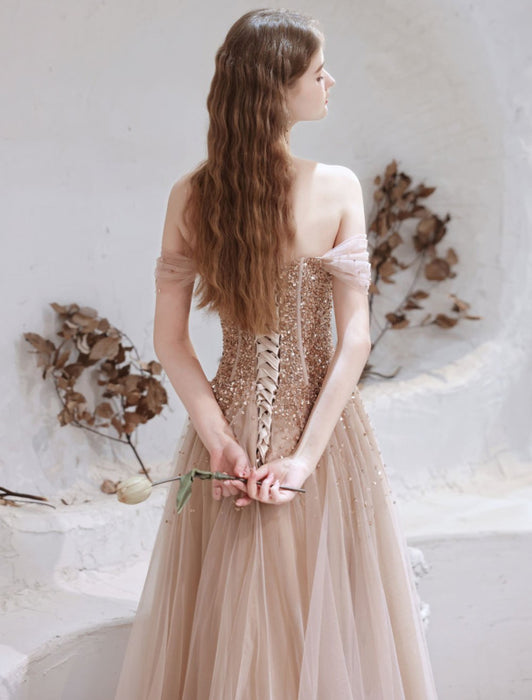 Evening Dress Nude Color A Line Bateau Neck Floor Length Short Sleeves Bridelily Evening Dress Nude Color A Line Bateau Neck Floor Length Short Sleeves Bridelily