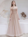 Evening Dress Nude Color A Line Bateau Neck Floor Length Short Sleeves Lace Up Sequins Formal Dinner Dresses Pageant Dress