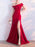 Evening Dress Red Ball Gown Off-The-Shoulder Short Sleeves Zipper Stretch Crepe Split Formal Party Dresses