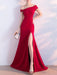 Evening Dress Red Ball Gown Off-The-Shoulder Short Sleeves Zipper Stretch Crepe Split Formal Party Dresses