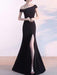Evening Dress Red Ball Gown Off-The-Shoulder Short Sleeves Zipper Stretch Crepe Split Formal Party Dresses