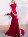Evening Dress Red Ball Gown Off-The-Shoulder Short Sleeves Zipper Stretch Crepe Split Formal Party Dresses