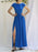 Evening Dress Royal Blue A-Line Jewel Neck Ankle-Length Short Sleeves Backless Split Front Stretch Crepe Social Party Dresses