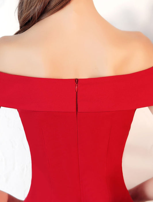 Evening Dresses Burgundy Off The Shoulder Prom Dress Satin Floor Length Formal Party Dress wedding guest dress