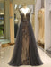 Evening Dresses Grey Luxury Heavy Beaded Tulle Backless V Neck Formal Evening Dress With Train