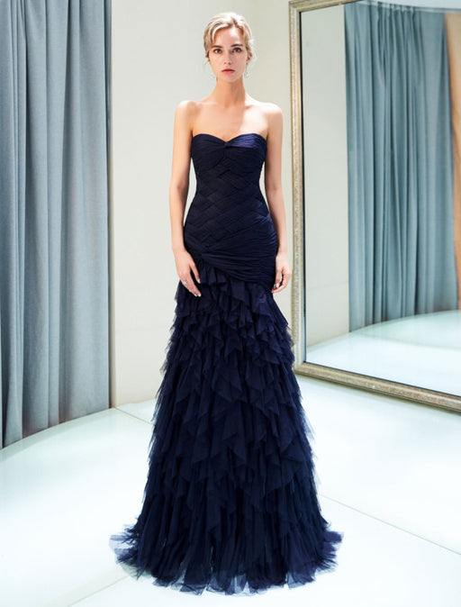 lavish perfection navy blue ruffled tiered maxi dress Lulus Lavish Perfection Navy Blue Ruffled Tiered Maxi Dress Size L New