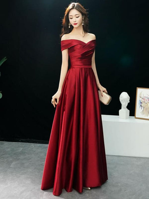 Evening Dresses Off The Shoulder Prom Dress Long Satin Maxi Formal Gowns