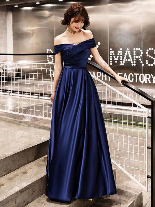 Evening Dresses Off The Shoulder Prom Dress Long Satin Maxi Formal Gowns