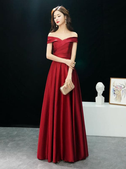 Evening Dresses Off The Shoulder Prom Dress Long Satin Maxi Formal Gowns
