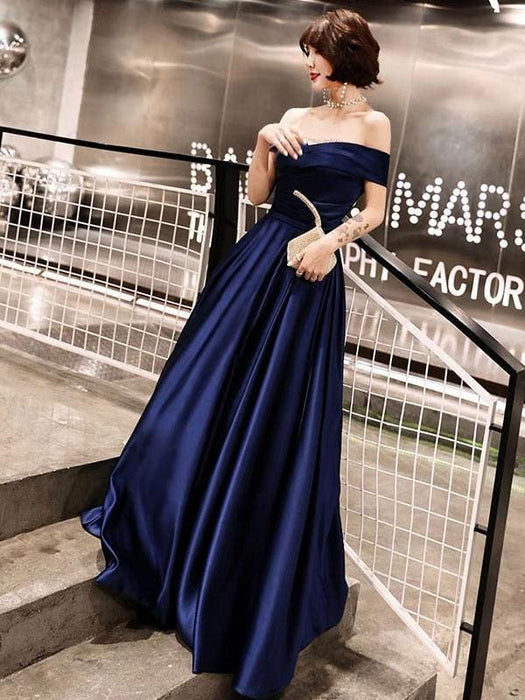 Evening Dresses Off The Shoulder Prom Dress Long Satin Maxi Formal Gowns