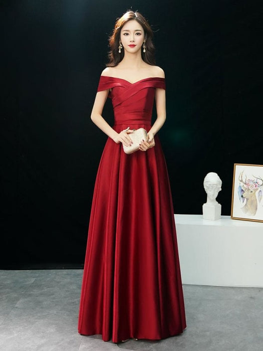Evening Dresses Off The Shoulder Prom Dress Long Satin Maxi Formal Gowns