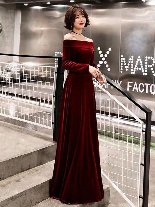 Burgundy Evening Dresses Velvet Long Sleeve Off Shoulder Maxi Gowns Bridelily Burgundy Evening Dresses Velvet Long Sleeve Off Shoulder Maxi Gowns Bridelily