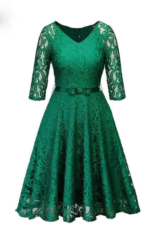 Evening Gothic Hollow Out Lace Bow Ribbon Belt Work Dresses - lace dresses