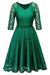 Evening Gothic Hollow Out Lace Bow Ribbon Belt Work Dresses - Green Dress / S - lace dresses