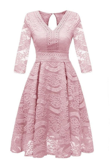 Evening Jacquard Embroidery Hollow Out Lace Dress - Pink Dress / S - lace dresses