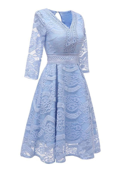 Evening Jacquard Embroidery Hollow Out Lace Dress - lace dresses