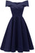 Evening Office Lady Work Elastic Off Shoulder Dresses - Dark blue / S - lace dresses