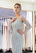 Excellent Precious Awesome Gray Beaded Evening Dresses Luxury Mermaid Crystal Sweep Train Long Sleeves Prom Dress - Prom Dresses