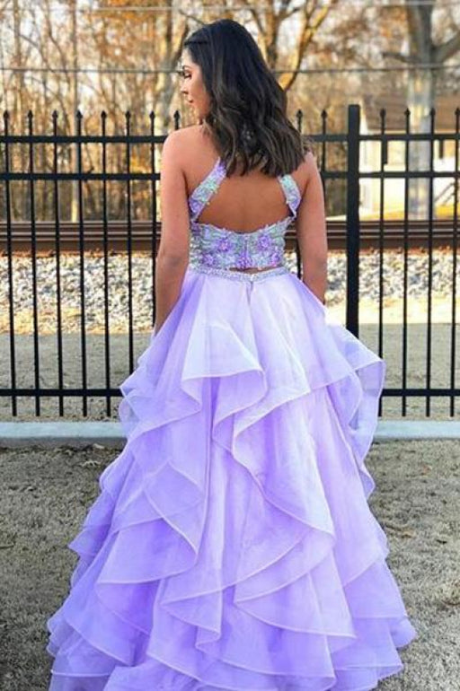 Excellent Excellent Two Pieces A-Line Lace Top Open Back Organza Sleeveless Prom Dresses Evening Dress - Prom Dresses