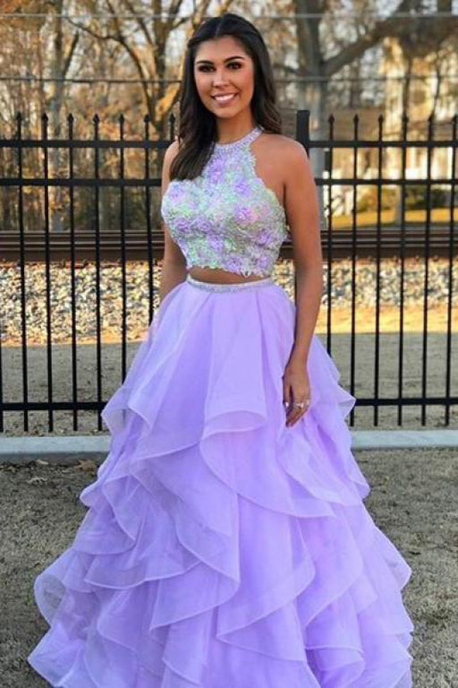 Excellent Excellent Two Pieces A-Line Lace Top Open Back Organza Sleeveless Prom Dresses Evening Dress - Prom Dresses