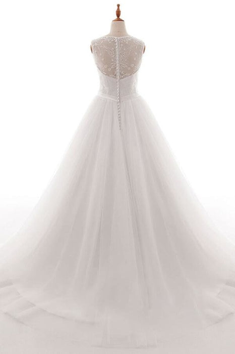Eye-catching V-neck Tulle A-line Wedding Dress - Wedding Dresses