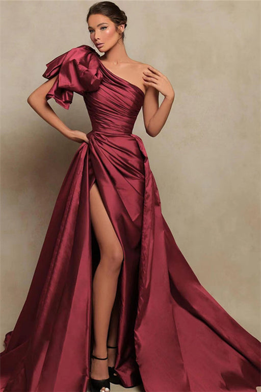 Burgundy One-Shoulder Mermaid Prom Dress with a Sultry Slit