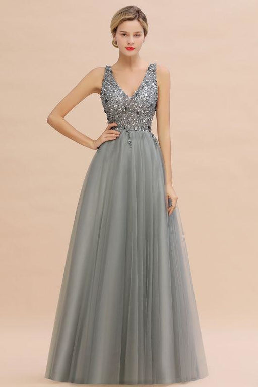 Fabulous Beading V-neck Party Dress Tulle A-line Prom Dress - As Picture / US 2 - Prom Dress